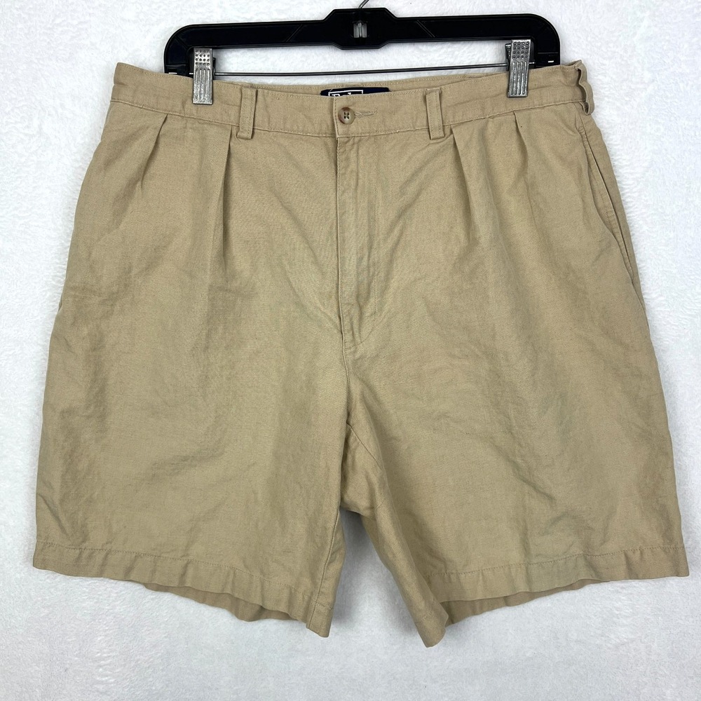 Polo Ralph Lauren Linen Blend Shorts Mens 36 Beige Pleated Cotton‎ Preppy Chino